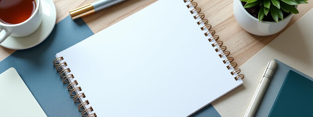 お問い合わせフォームの背景イメージ、清潔な机とノート