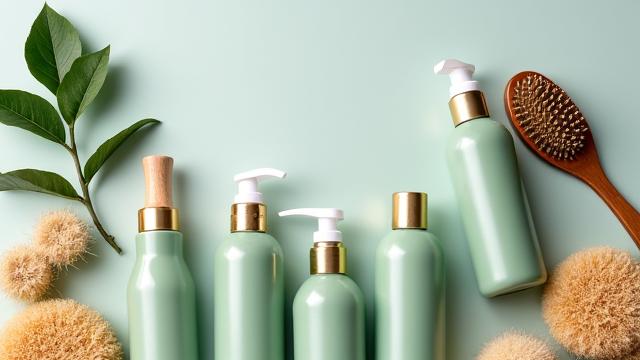 自然由来の洗浄剤と清潔な布が並べられ、環境に優しい清掃を象徴