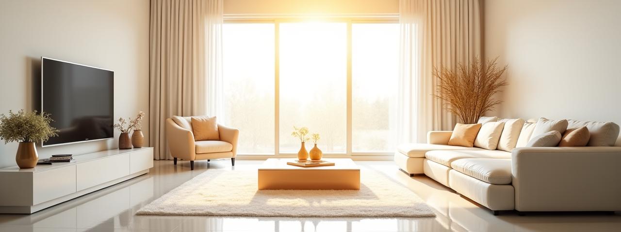 清潔なリビングルームのクローズアップ、深漬けクリーニング後の輝き